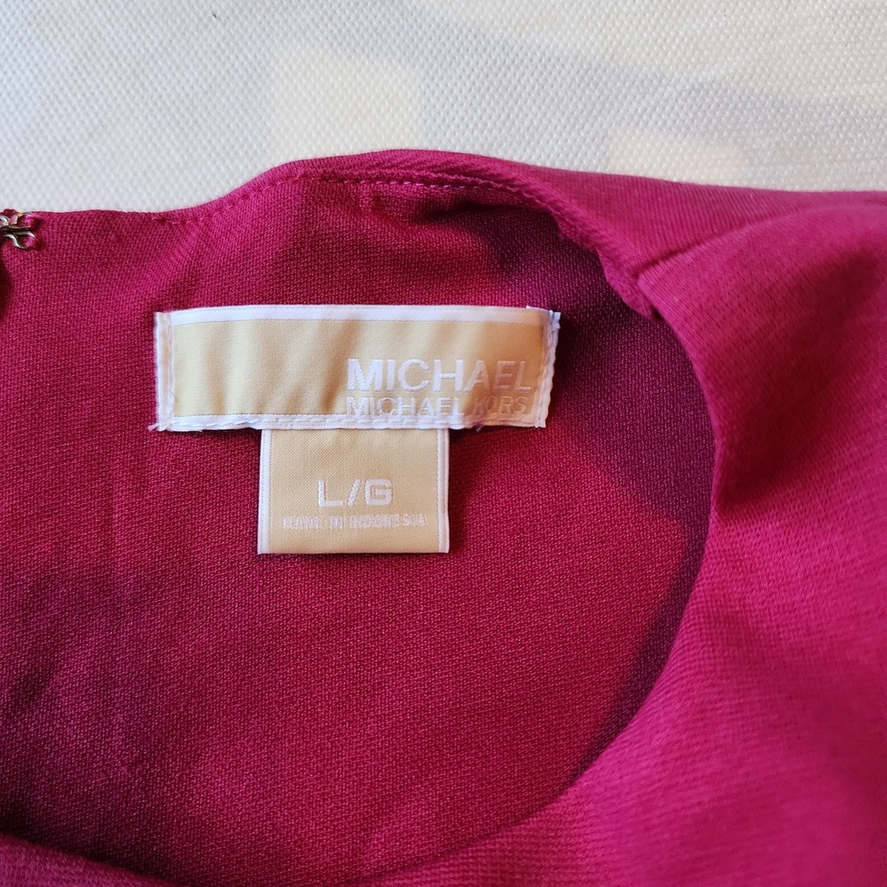 Michael Michael Kors Shocking Pink Sleeveless Shift Dress Pocket Button Large - Picture 2 of 8